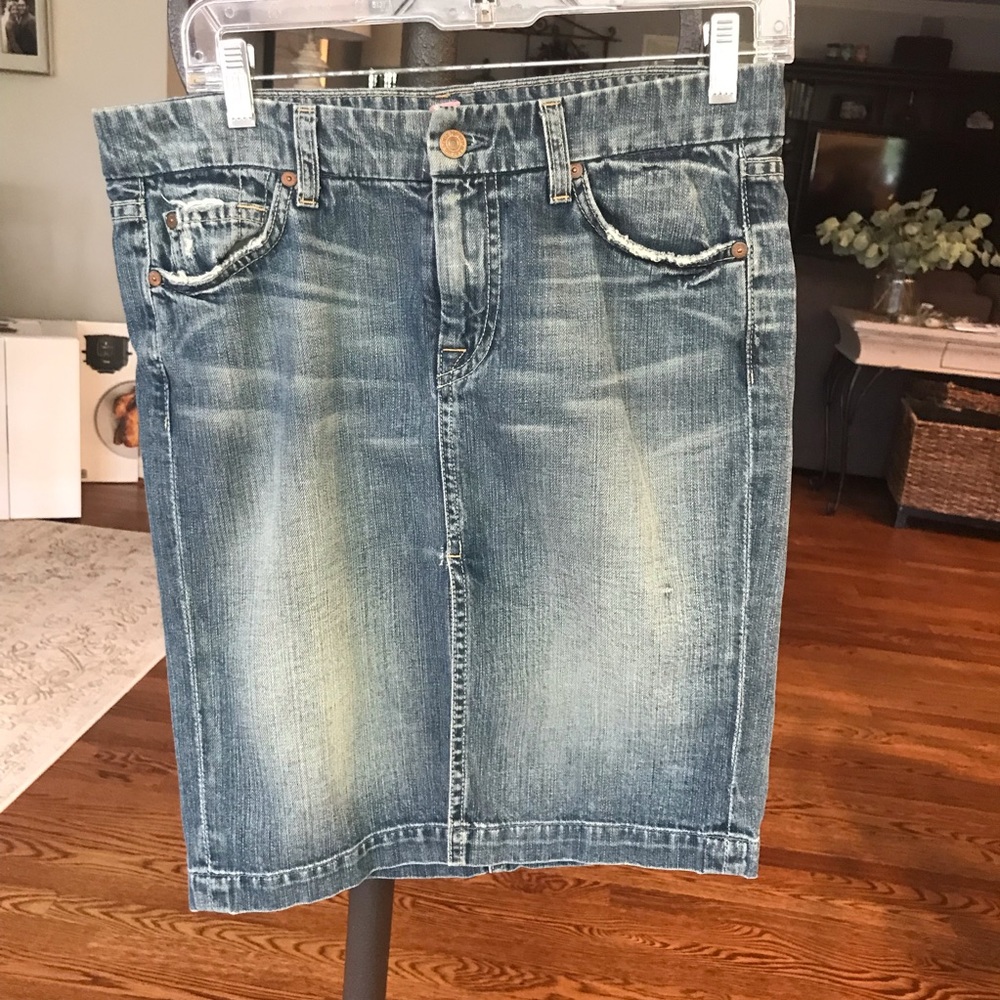 7 For All Mankind denim pencil skirt with slit